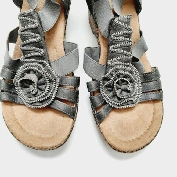 RIEKER Roberta Women's Wedge Sandal Gray Zipper Rosette Sz Eur 37 US 6 - Picture 7 of 13